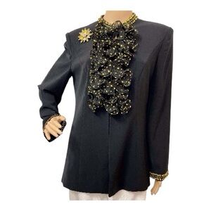 Louise Ricci Women's Black Polka Dot Frill Blazer, 10